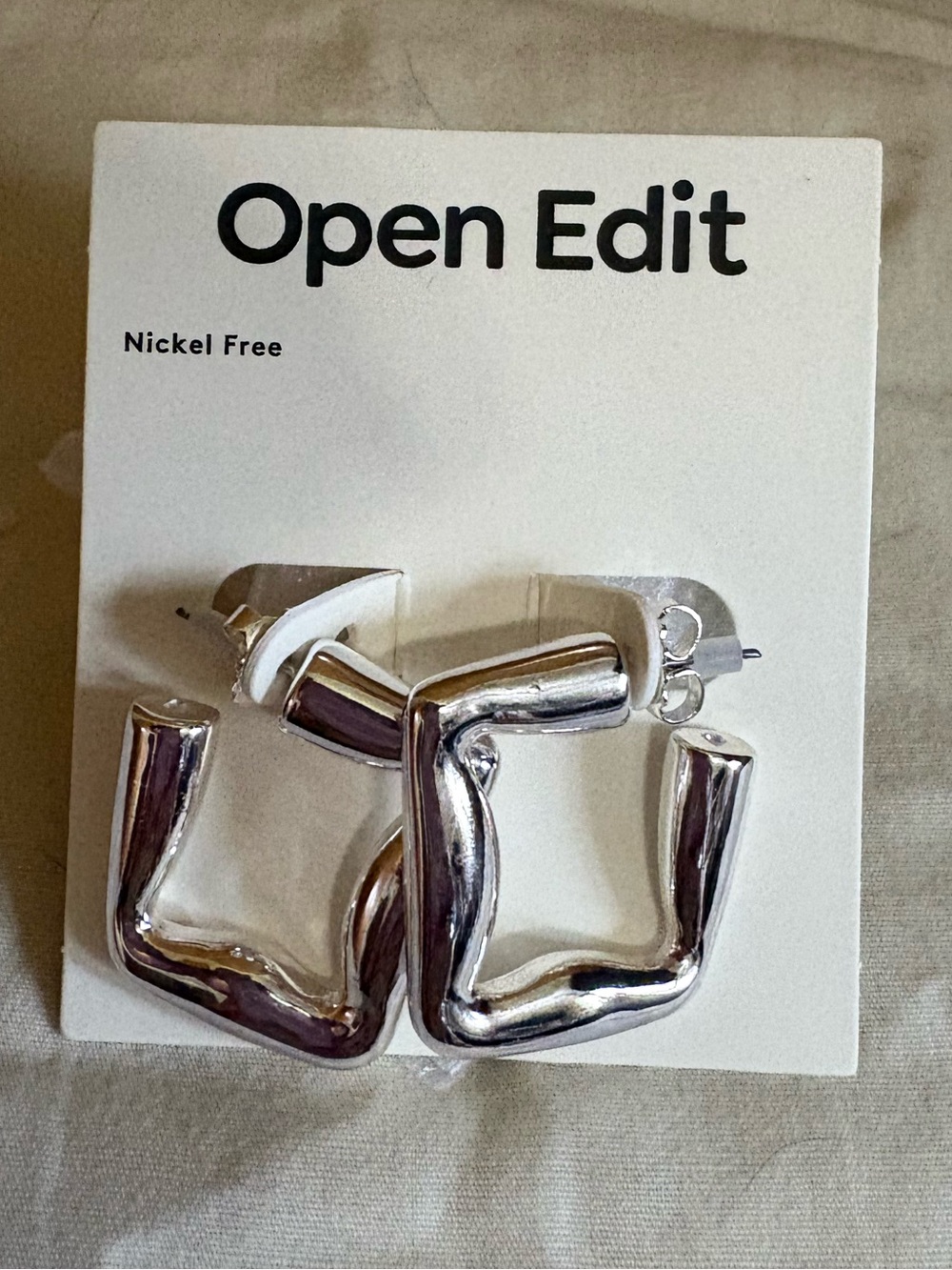 Open Edit- Silver Chunky Square Hoop Earrings
